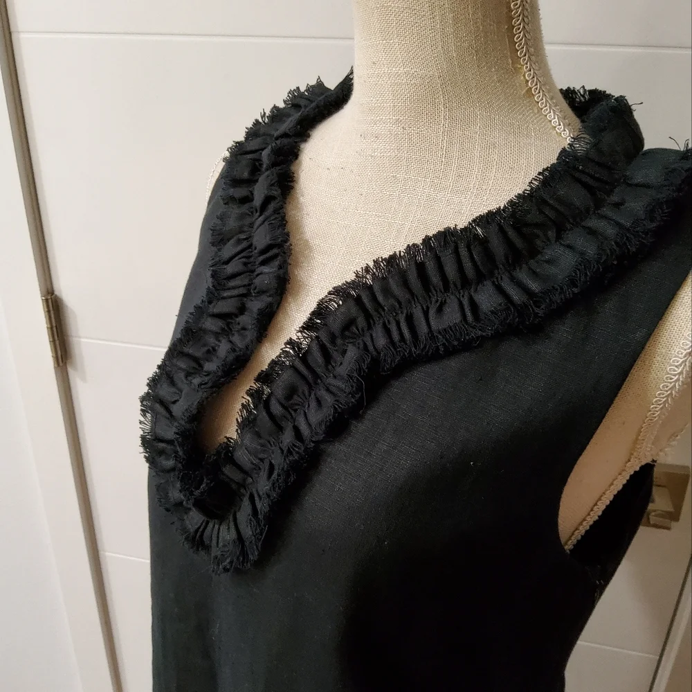 Kate Spade Linen Bonnie Black Sleeveless Dress with Ruffle Trim Size M